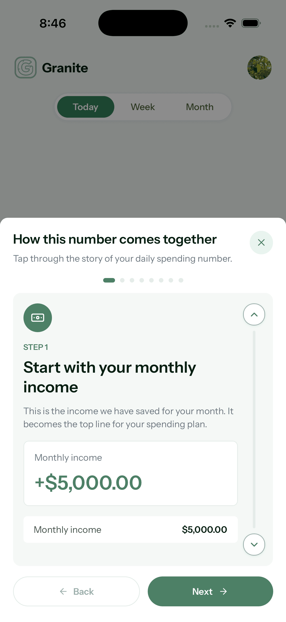 Granite daily spending walkthrough beginning with monthly income
