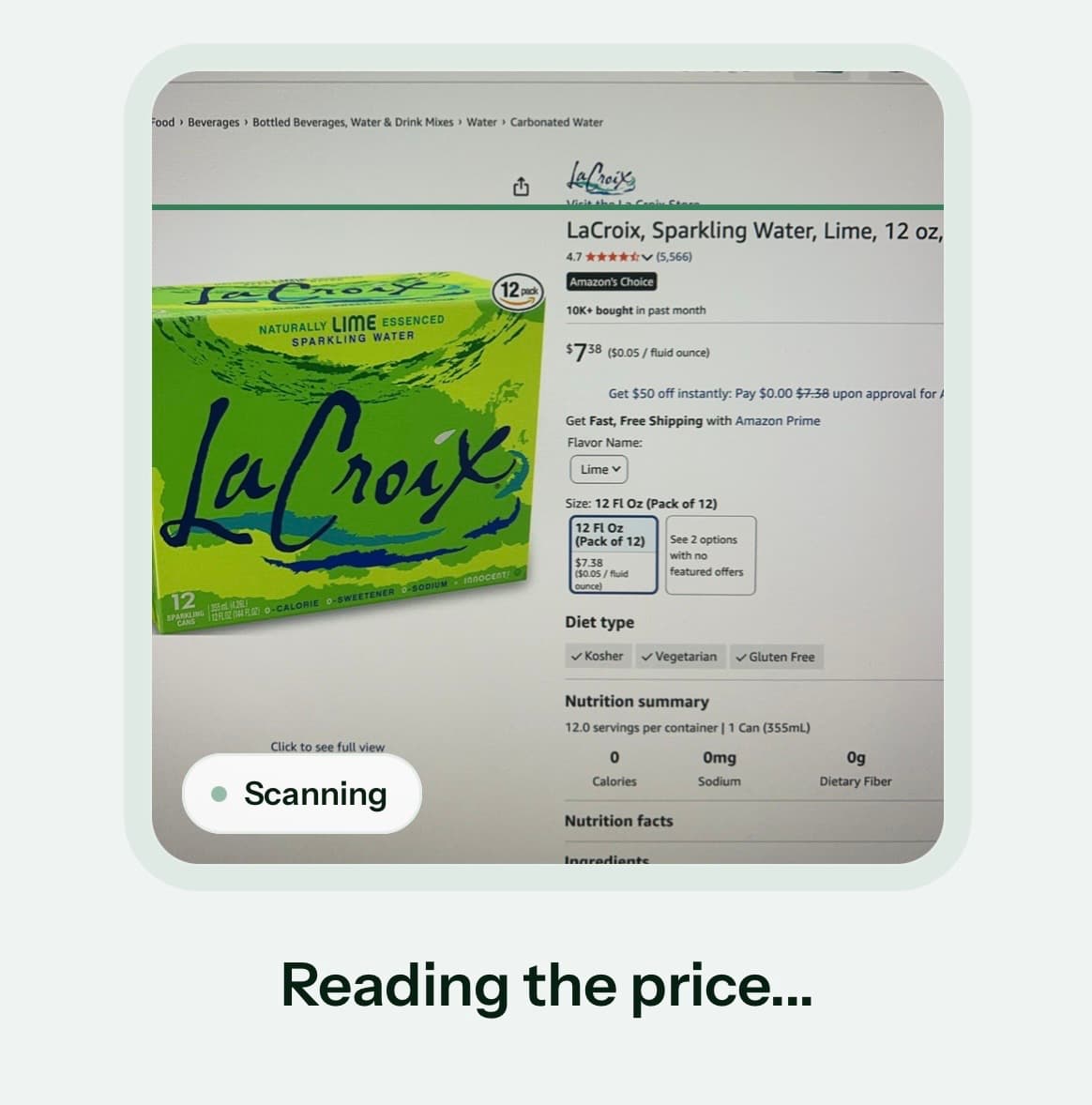 Granite scanning a visible price on a product page